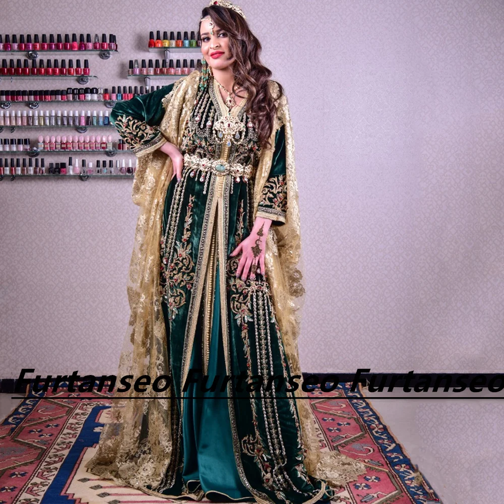 Furtanseo-Robe de soirée brodée à manches longues avec appliques de perles exquises, robes marocaines, robe de Rh, Arabie saoudite