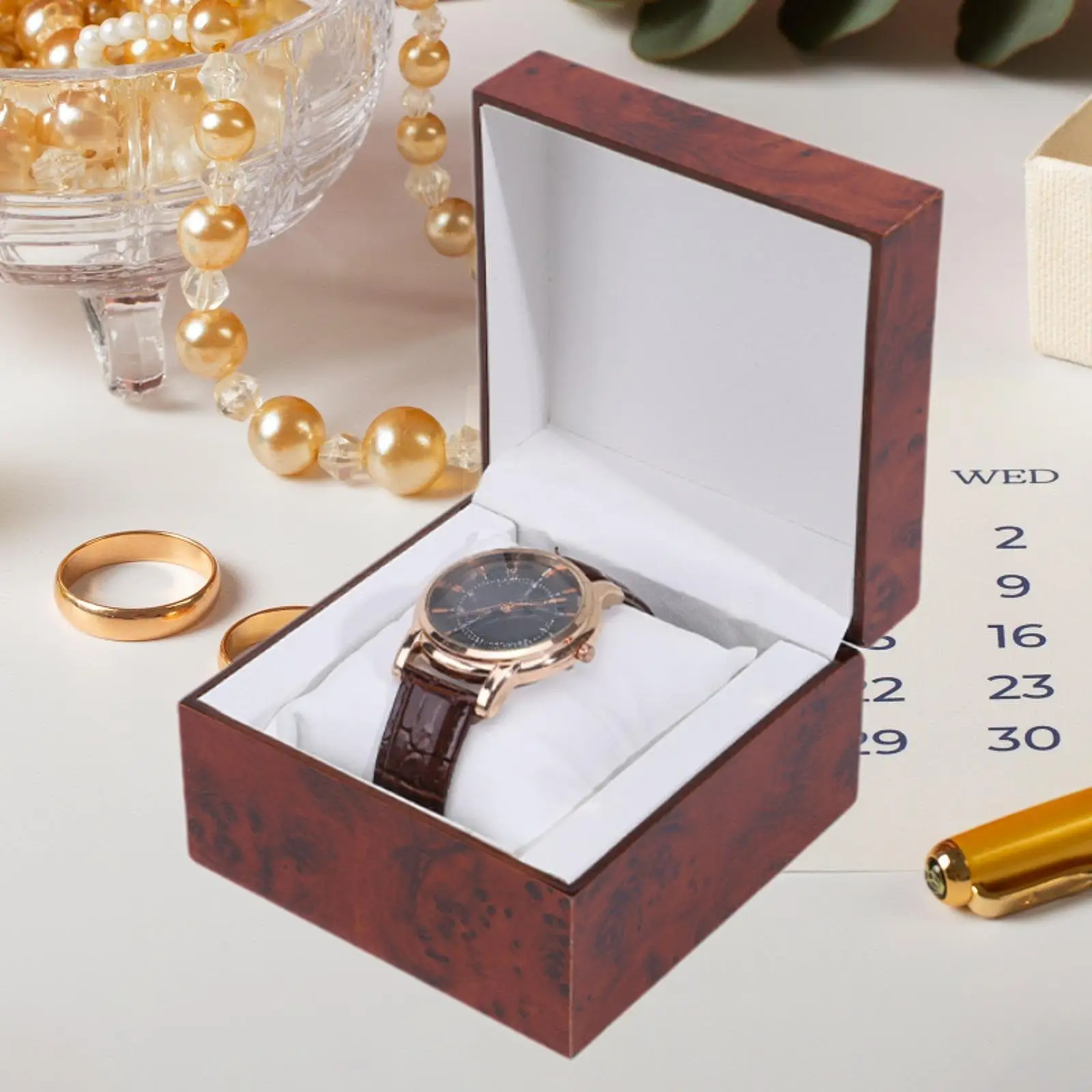 Watch Case Box Wristwatch Wood Storage Organizer Small Portable Size Handmade Wooden Travel Watch Box with Removable Pillow