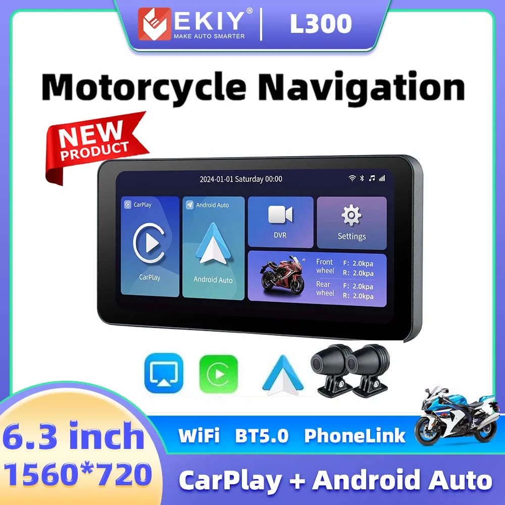 

EKIY High Resolution Motorcycle Wireless Carplay Android auto Waterproof Navigation Portable BT GPS With TPMS