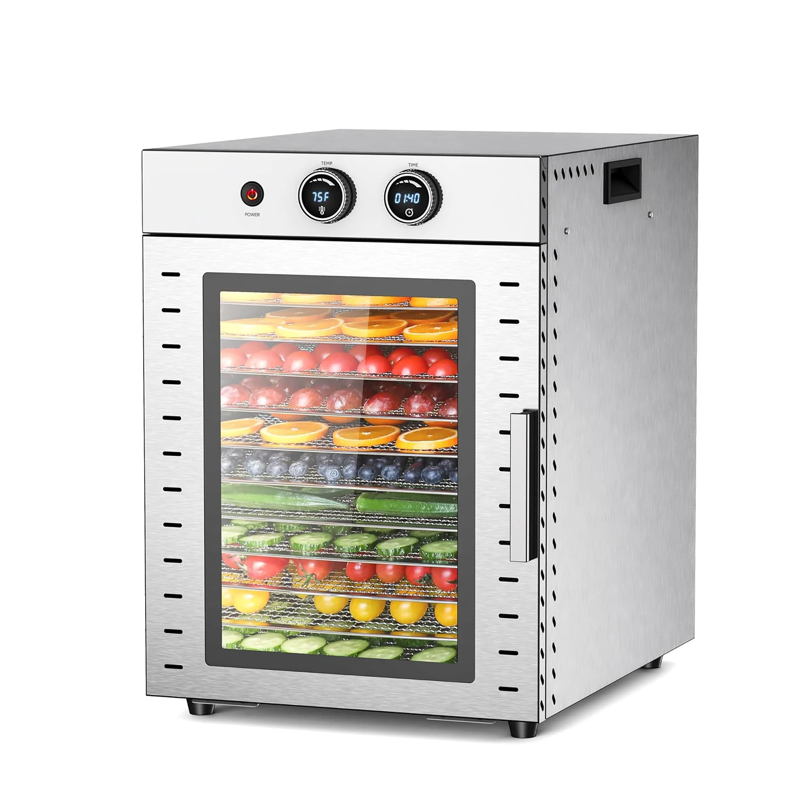 Deshidratador de alimentos, adecuado para hacer carne seca, frutas, hierbas, deshidratador de acero inoxidable de 12 capas, temporizador ajustable, control de temperatura, protección contra sobrecalentamiento