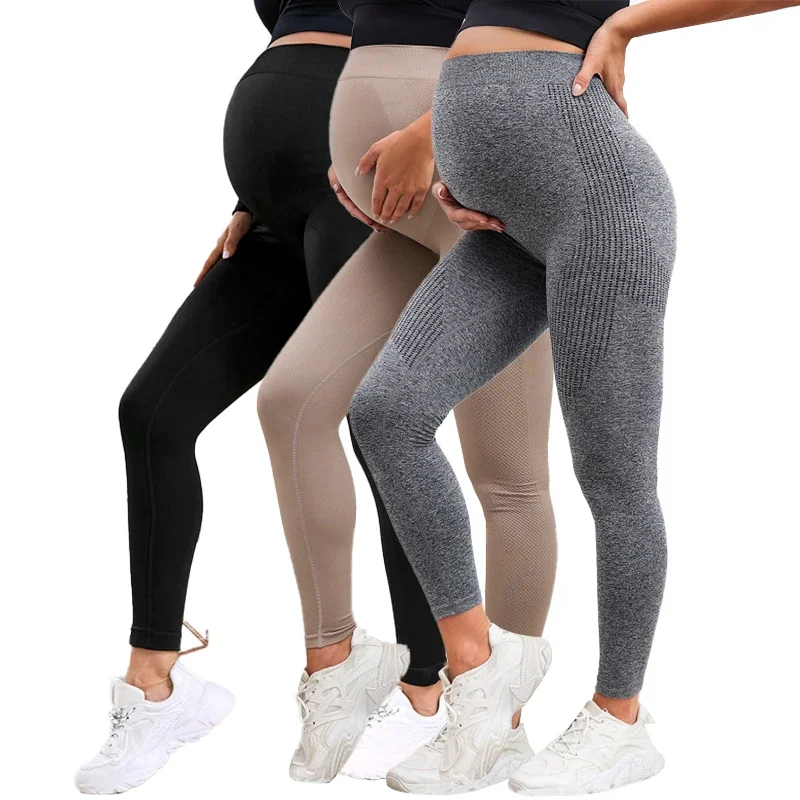 NONE Leggings de maternité élastiques taille haute, slim pour femmes enceintes, soutien du ventre post-partum, pantalon de Fitness modelant le corps 3