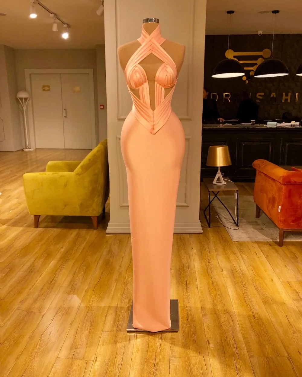 Elegant Pink Turtleneck Satin Evening Dress Sleeveless Layered Party Dress Pleated Mermaid Ball Gown Vestido De Gala