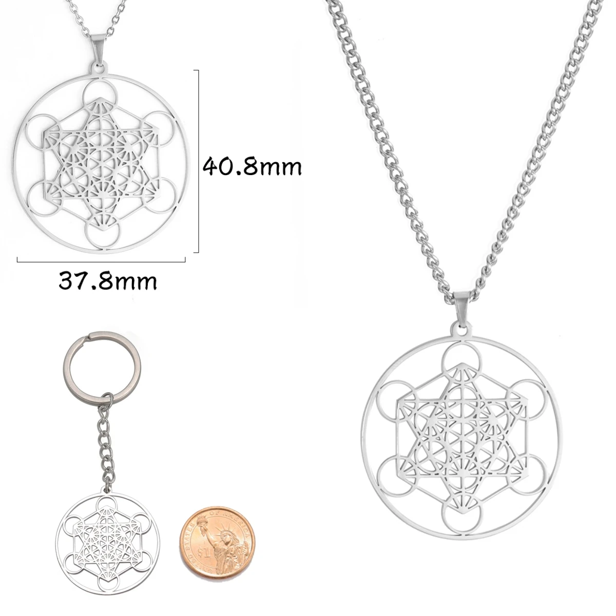 LIKGREAT Angel Seal Archangel Metatron Cube Pendant Necklace Stainless Steel Sacred Geometry Kabbalistic Solomon Judaism Jewelry