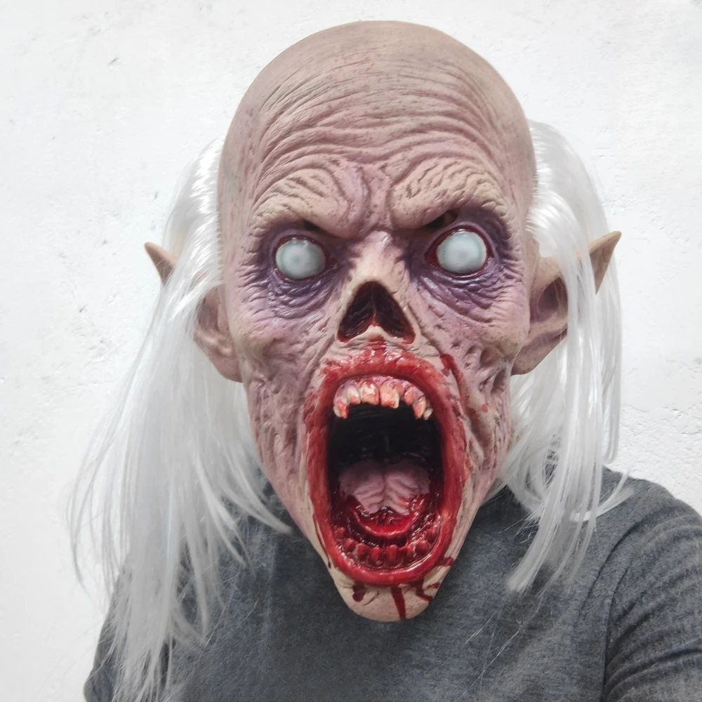 الرجل العجوز قناع مصاص دماء الرعب الوحش الدموي قناع هالوين كرنفال حفلة مخيف الكسالى زي غطاء رأس بيت الأشباح المزحة الدعامة