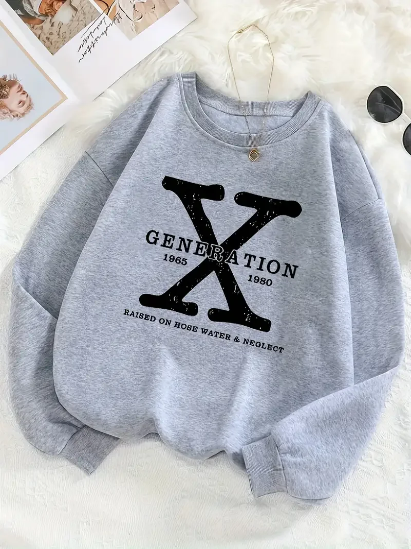 Women's Simple Letter Print Pattern Casual Sports Round Neck Long Sleeve Sweatshirt, Women's Clothing
