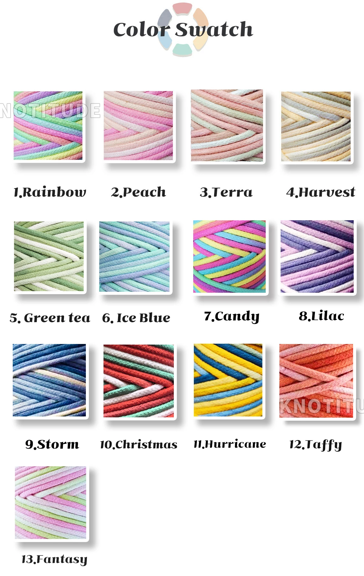 MIni Variegated 3mm Cotton Braid Cord 10meters a bundle Multi dyed Macrame cord Doorbell making  Wall hanging decoration