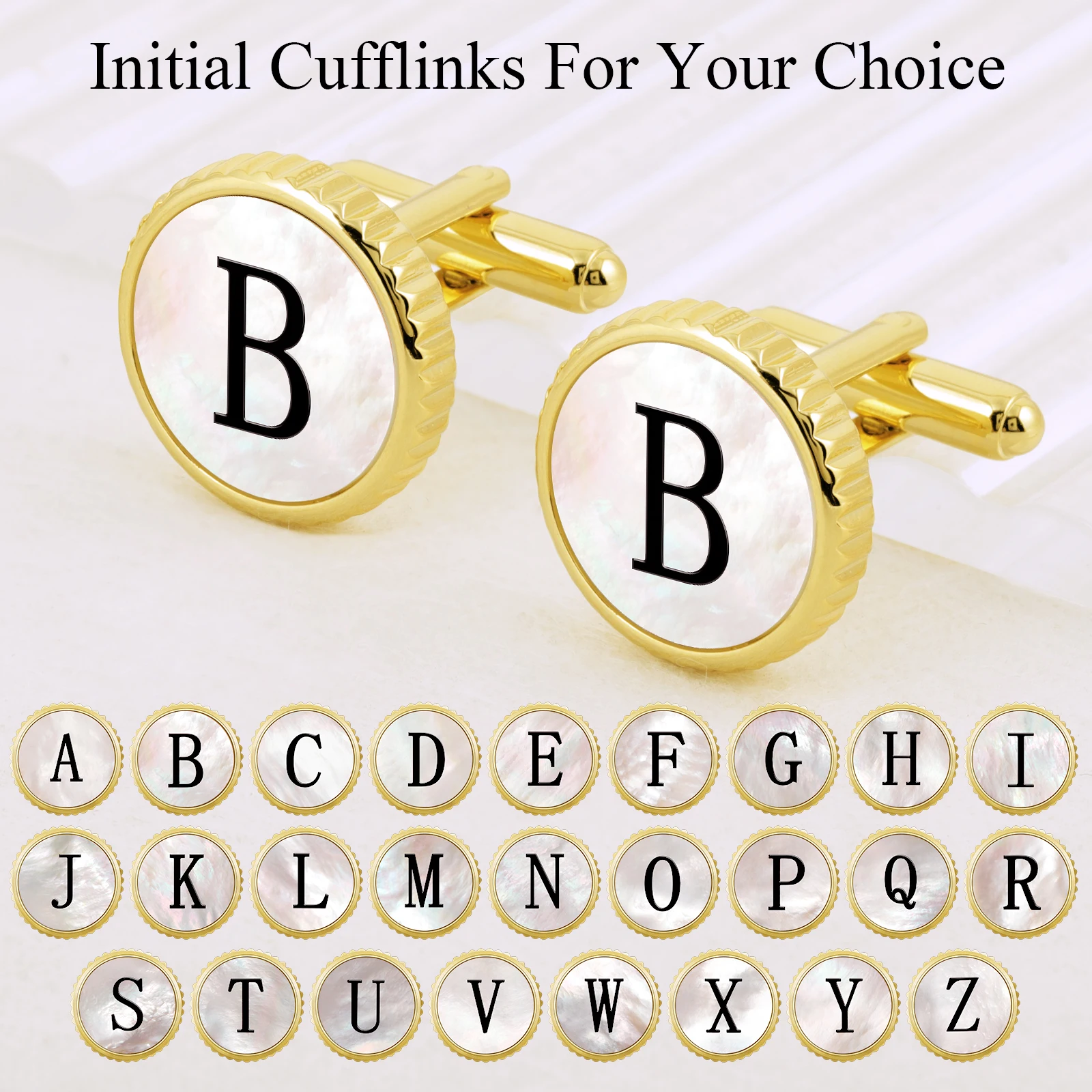 

TAIGRAMA Personalized mother-of-pearl initial Cufflinks for Men ,Suitable for French Cuff Shirt,Men's Wedding Accessories