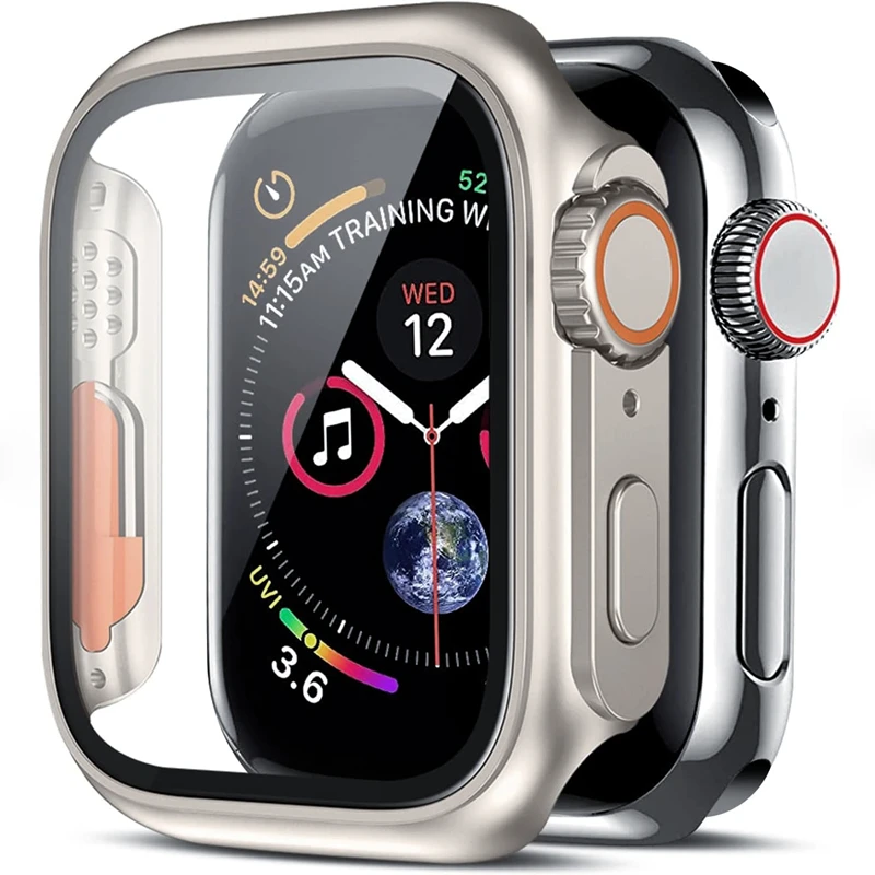 Glas gehäuse für Apple Watch 44mm 45mm 41mm 40mm 42mm 38mm Displays chutz abdeckung Wechsel Ultra Stoßstange iwatch Serie 8 7 se 6 5 3
