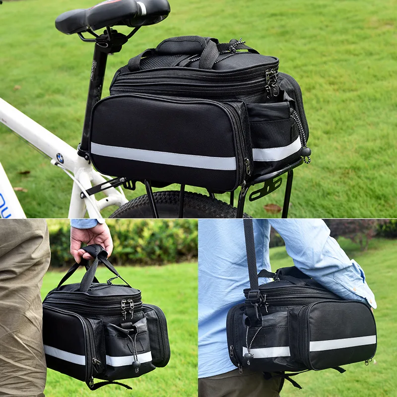 Large Capacity Bicycle Pannier Bag Mountain Bike Rear Shelf Bag Waterproof Storage Luggage Bag Saddle Bag with Reflective Strip