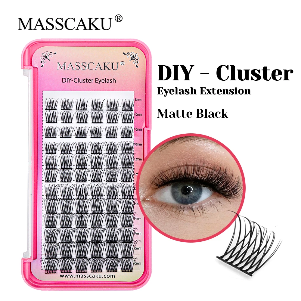 

New Design MASSCAKU 8-16mm Mix Size Soft DIY Segmented Clusters Eyelash Ribbon Fluffy Russian Volume Eyelashes Easy to Operate