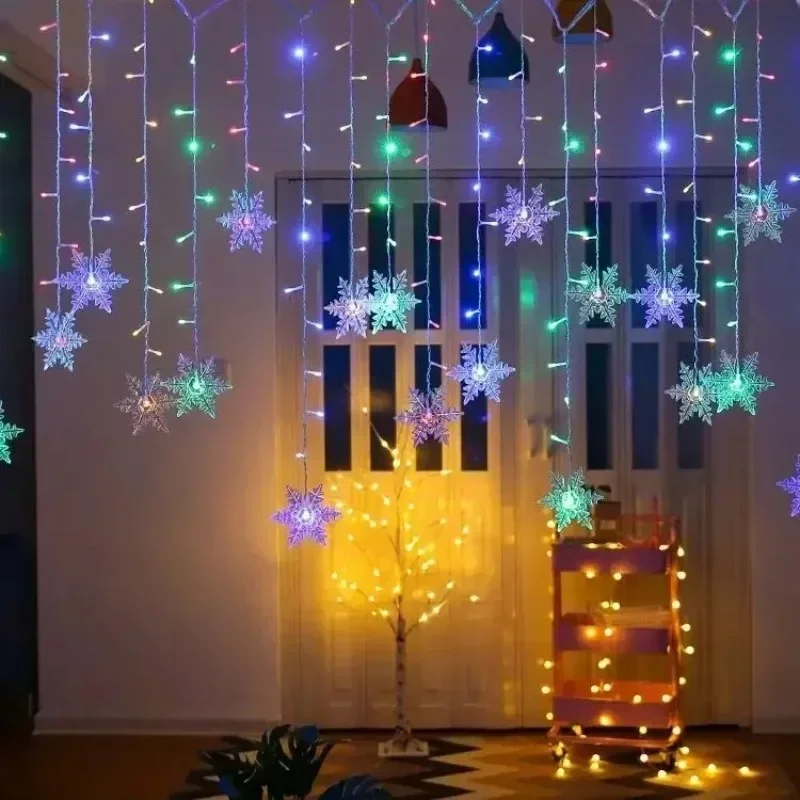 Wewnętrzne i zewnętrzne świąteczne śnieżynki LED Łańcuchy świetlne Wróżkowe światła Kurtyny świetlne Festoon Holiday Party Dekoracja noworoczna — zdjęcie 2