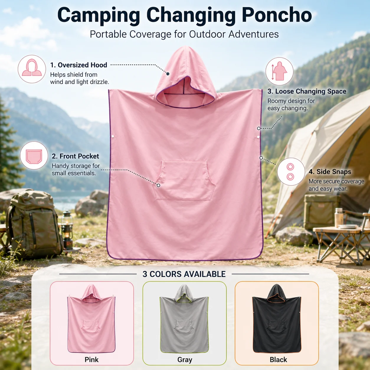 Adult Hooded Beach Changing Poncho Quick Dry Surf Robe with Pocket Oversized Swim Changing Poncho for Surfing And Beach Use