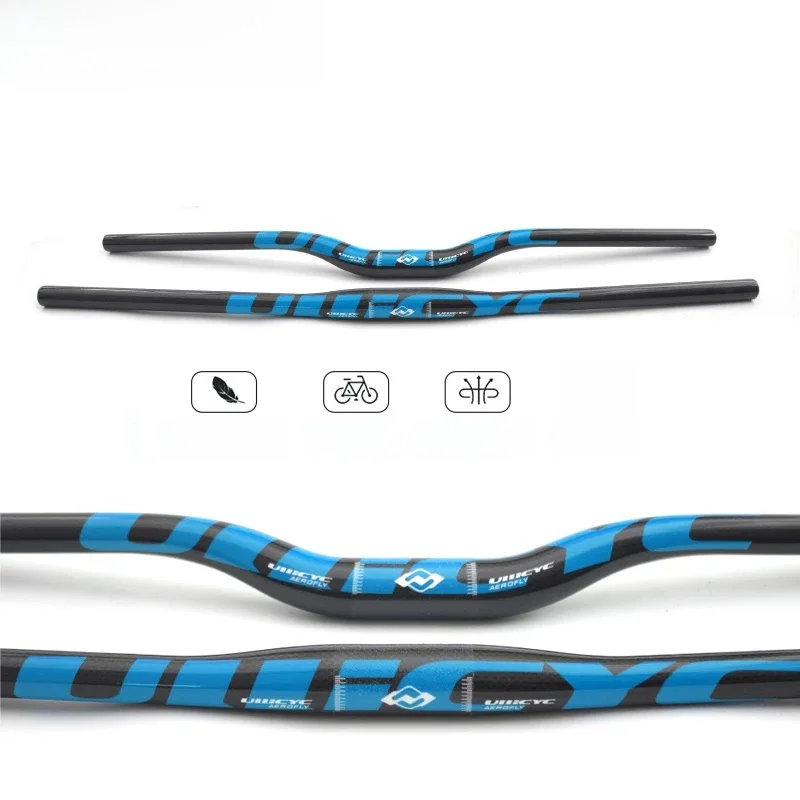 Kierownica rowerowa Ullicyc Full Carbon MTB 3K Gloss Blue 580-740mm Flat/Rise, lekka, ulepszona wersja do MTB i hulajnóg elektrycznych — zdjęcie 2