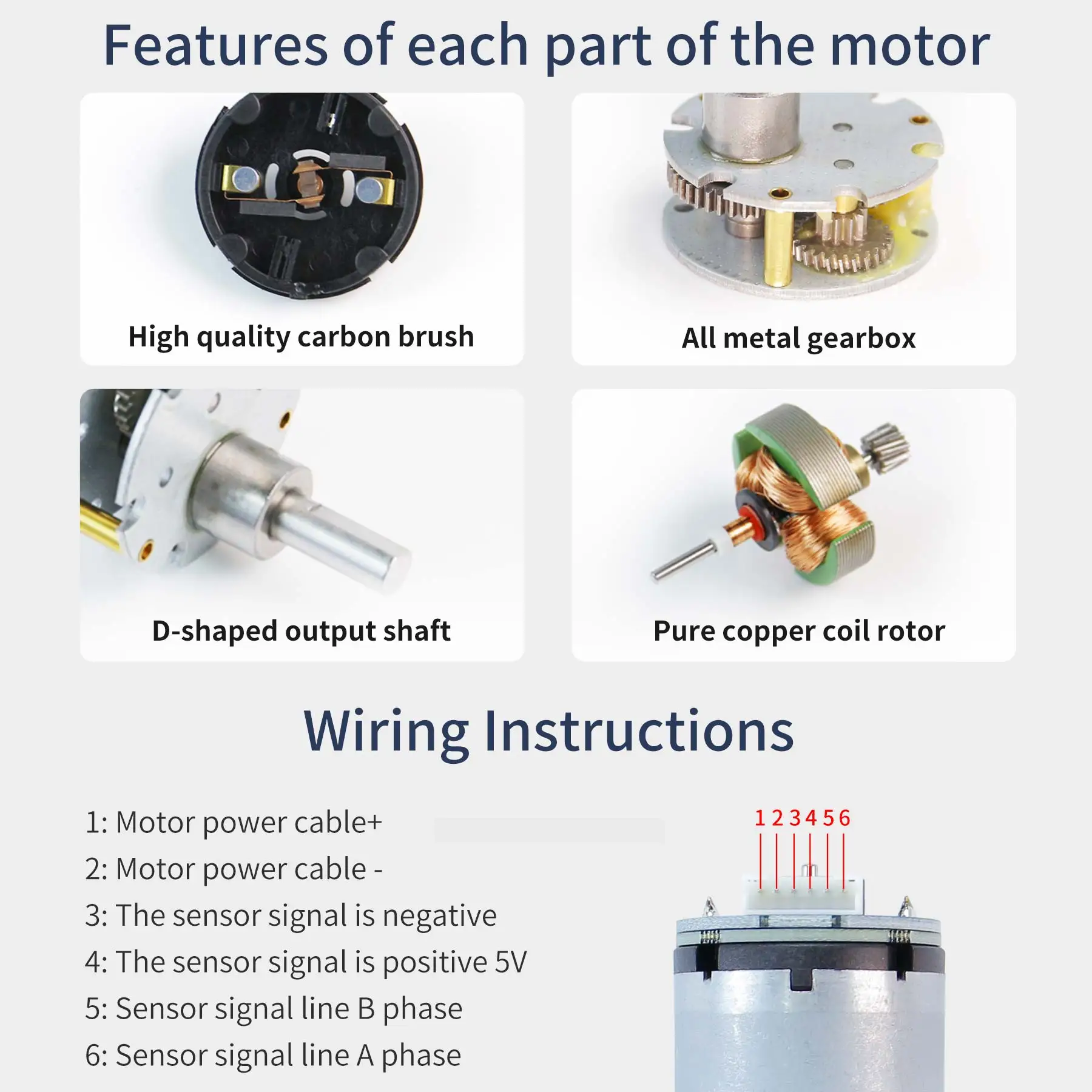 12V 520 DC Motor with Encoder 205RPM 333RPM 550RPM 6mm D-type Shaft High Torque All Metal Gear Box Motor for Balance AckermanCar