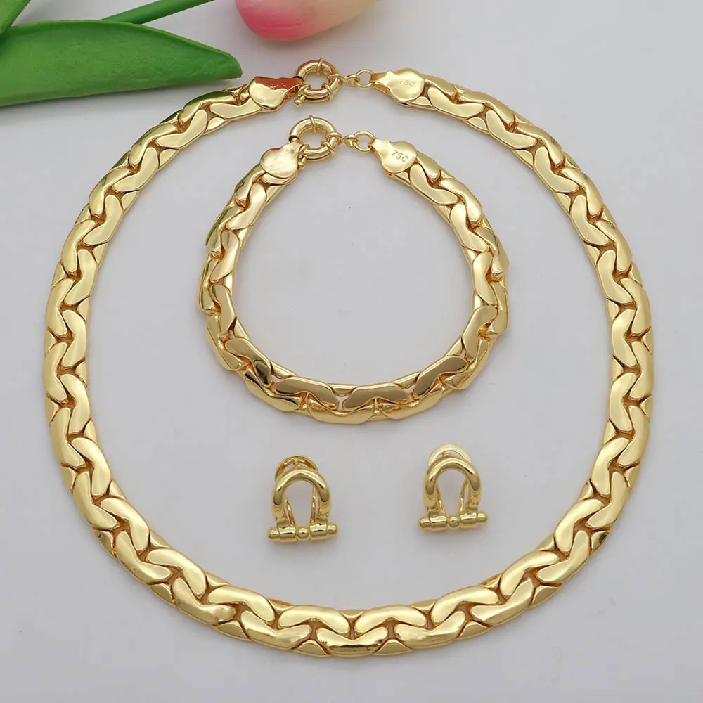 

Brazilian 18K Gold Plated Jewelry Set Africa High Quality Gold Color Necklace Bracelet Earrings Suitable For Daily Wear Banquet