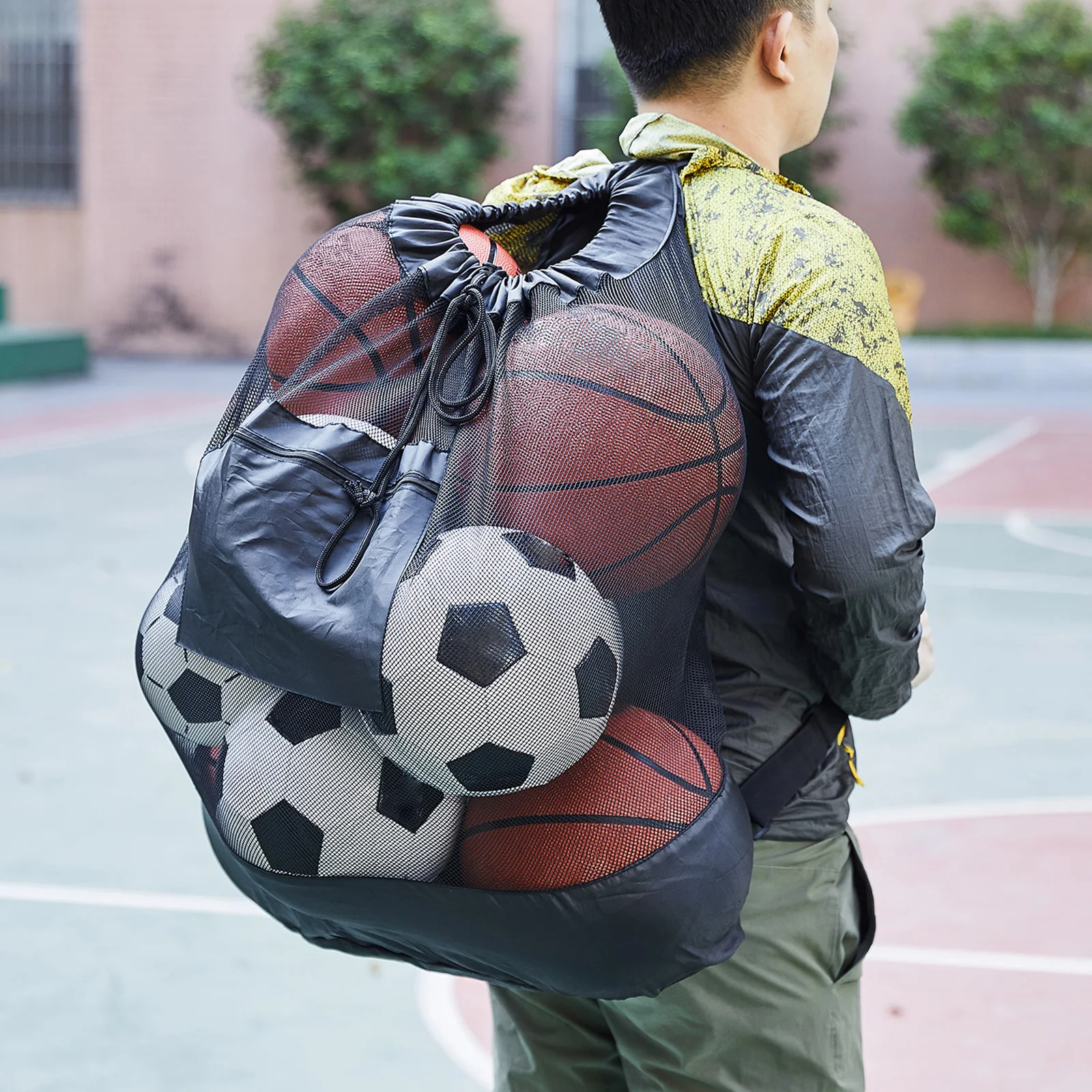 Soccer Mesh Ball Bag with Adjustable Drawstring Shoulder Straps Storage Ball Large Capacity Soccer Bags for Coaches