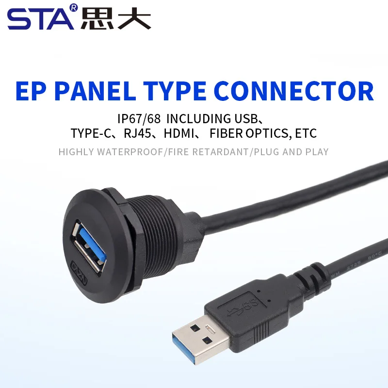 IP67 Waterproof Female to Male EP Panel Front Mounted Threaded Type C USB 2.0/3.0 Socket Industrial Circular Aviation Connector