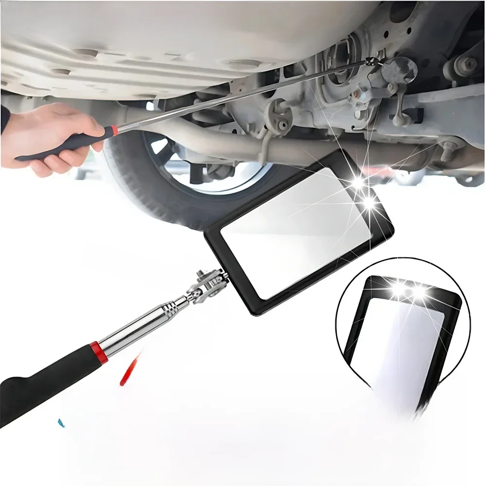 Miroir d'inspection avec éclairage LED 360 ° Lentille de détection télescopique carrée rétractable, outil de réparation mécanique de châssis de moteur de voiture