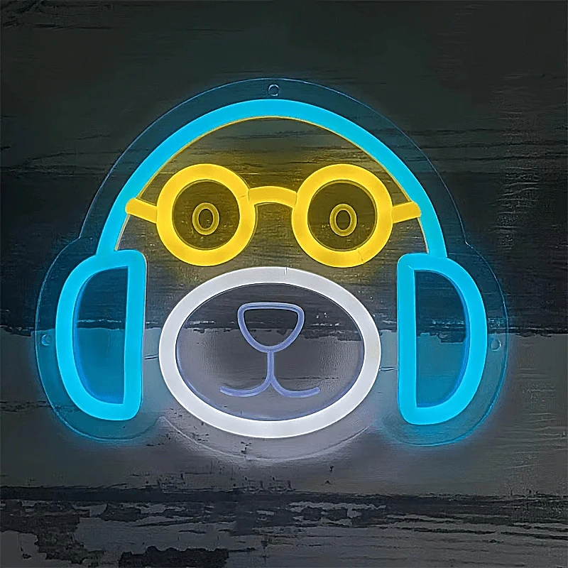 

Неоновая лампа в форме собаки, три цвета: ледяной синий, лимонно-желтый и холодный белый, без внутреннего электропитания, питание от USB.