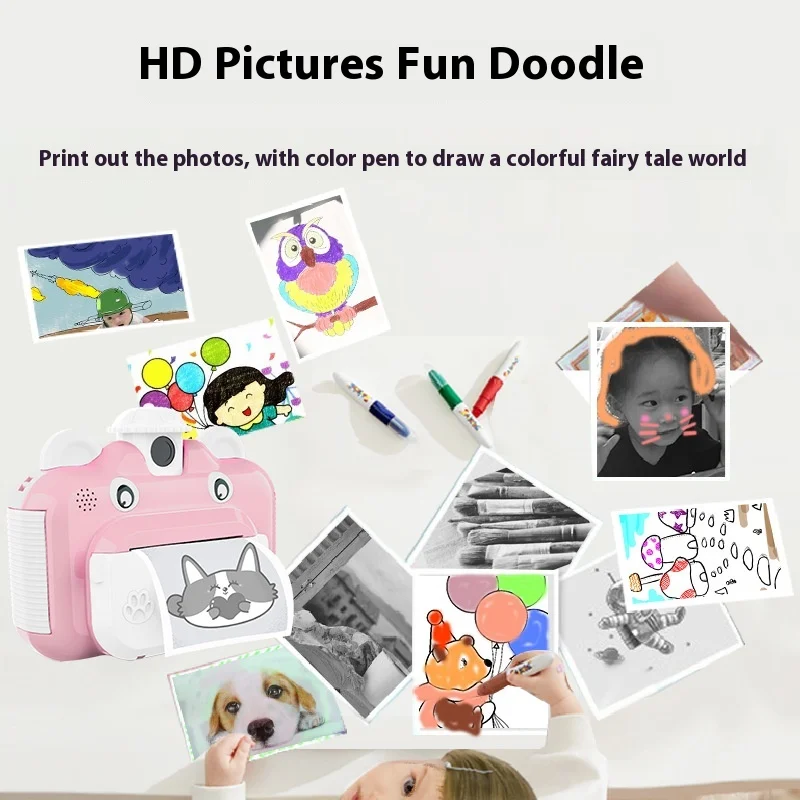 Appareil photo rotatif à 180 ° pour garçons et filles, impression instantanée de texte, appareil photo vidéo HD 1080P, cadeaux de jeu, nouveau