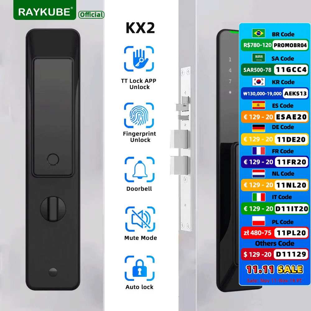 NEW RAYKUBE KX2 TT Lock Bluetooth Full-automatic Electronic Smart Door Lock With Biometric Fingerprint APP NFC Key Unlock
