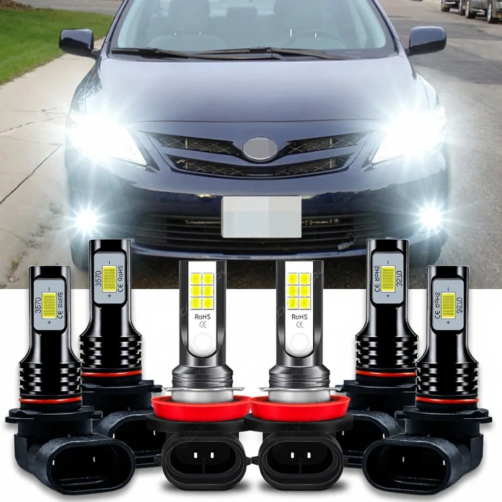 For Toyota Corolla 2009-2016 6x 9005 9006 H11 LED Headlight High Low Fog Light Bulbs Combo Kit 6000K 100W