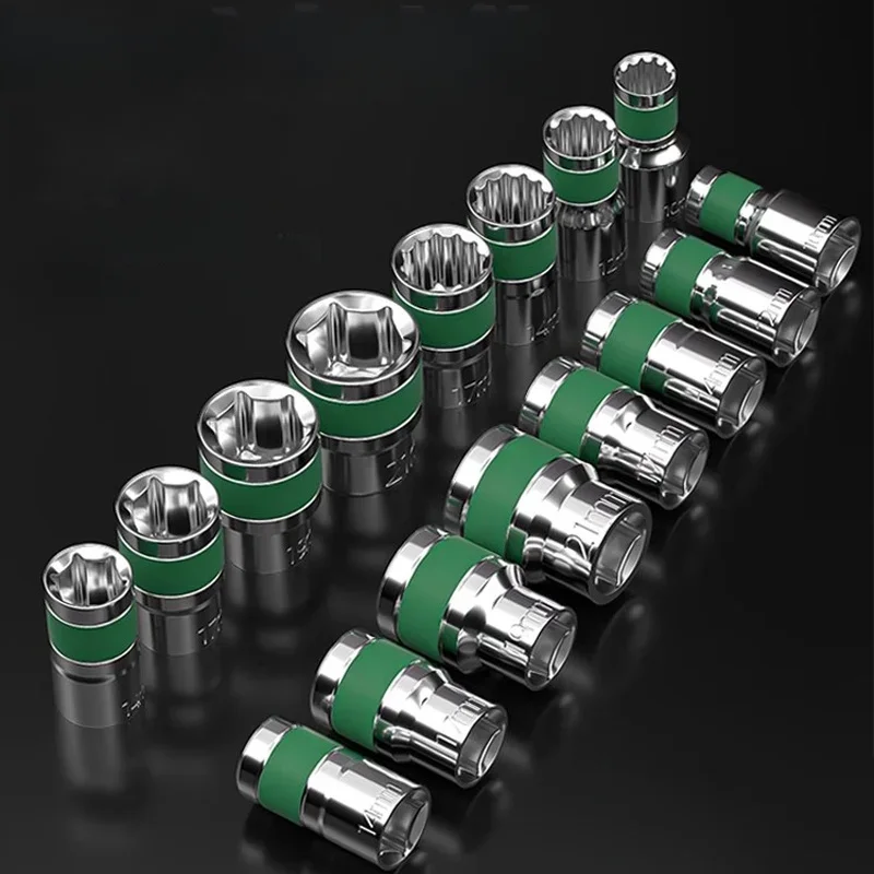 1/2 Green Belt Hexagonal Socket Heavy Duty Thickened Socket Set Pneumatic Wrench Set Of Nozzles Mechanic Tools Hand Tool