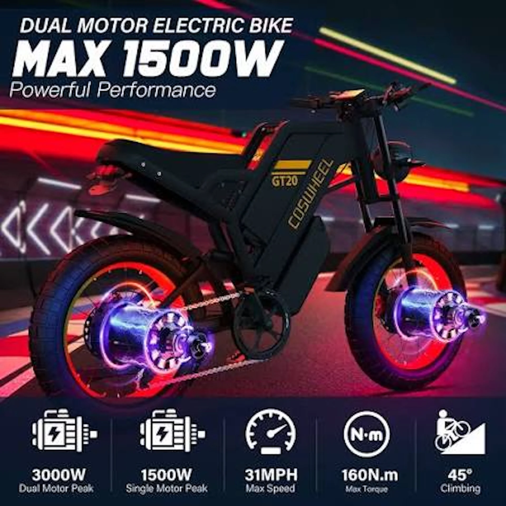 High Quality  COOSWHE GTT20 Electric Bike for Adults, Electric Dirt