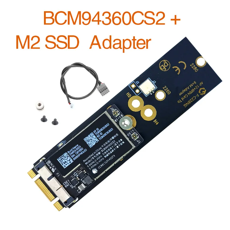 BCM94360CS2 For Hackintosh mac OS Wifi Card 12+6Pin for BT 4.0 WiFi Wireless Card Module to NVME M.2 NGFF Key M Adapter