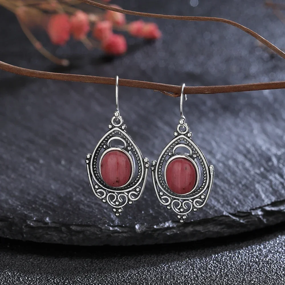 925 Sterling Silber Ohrringe natürliche 8*10mm Rhodochrosit Stein Schmuck Luxus Tigerauge Vintage