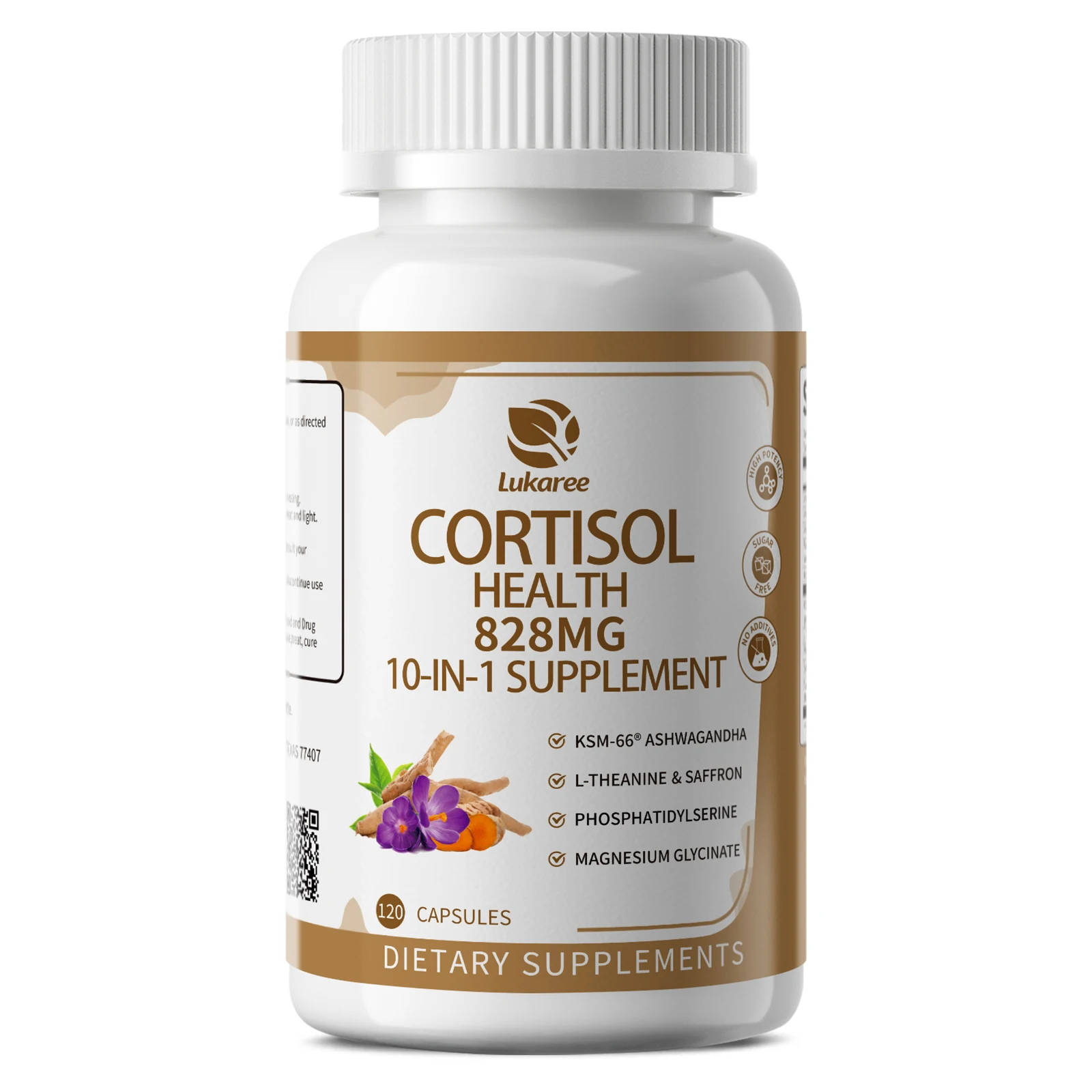 Lukaree 10-IN-1 Cortisol Supplements KSM-66® Ashwagandha 300mg + L-Theanine Magnesium Glycinate,Saffron,Phosphatidylserine