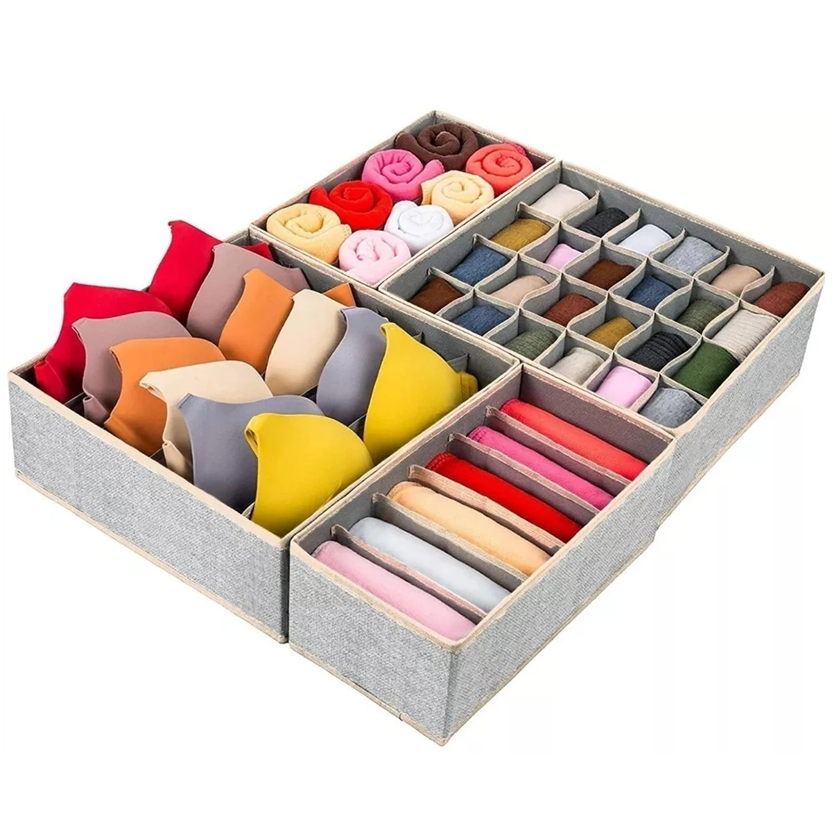 4 Pieces Drawer Organizer Kit, Ideal for Socks, Bras and Underwear, Separate Storage Box for Home.