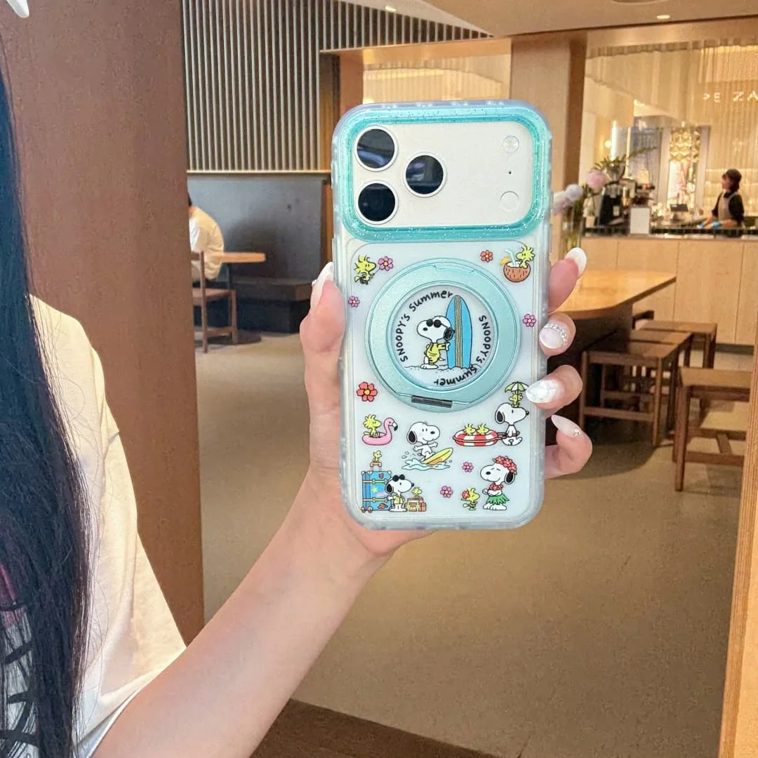 Cute Surfer Cartoon Character Magnetic Phone Case for iPhone 17 15 Pro 15 16 17 Promax with Magsafe Stand Kawaii Anti-fall Cover