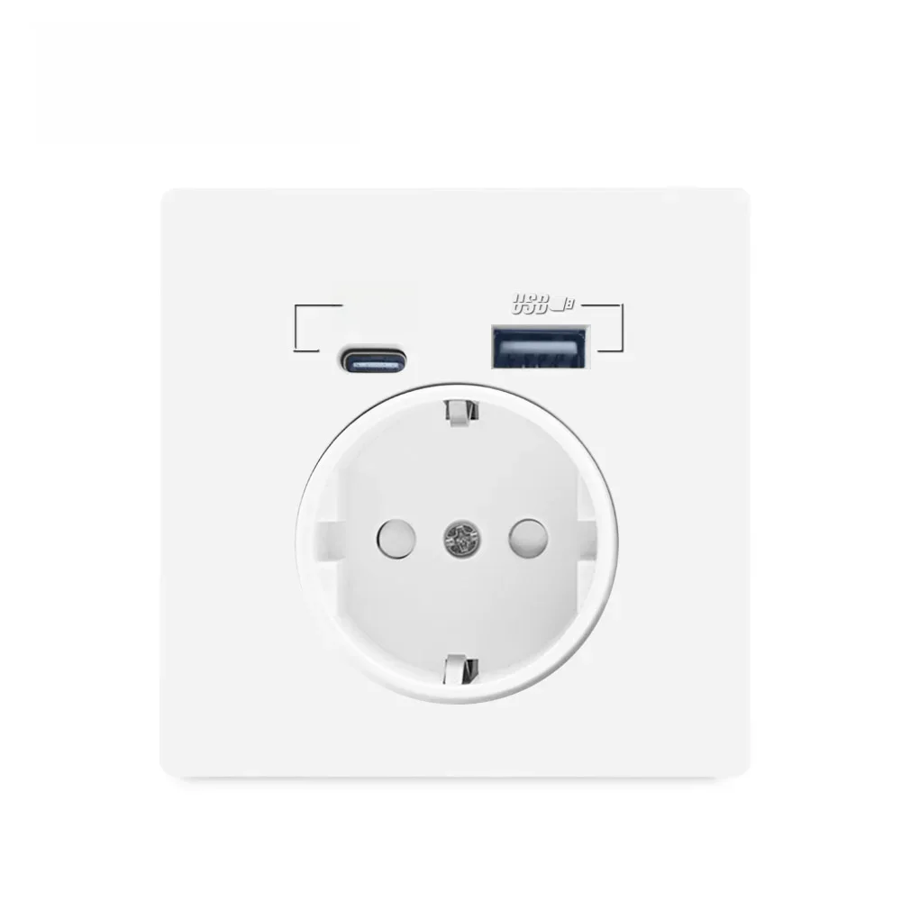 Tomada de energia da ue com porta de carregamento usb e interface tipo c 2.1a 16a painel pc 86mm