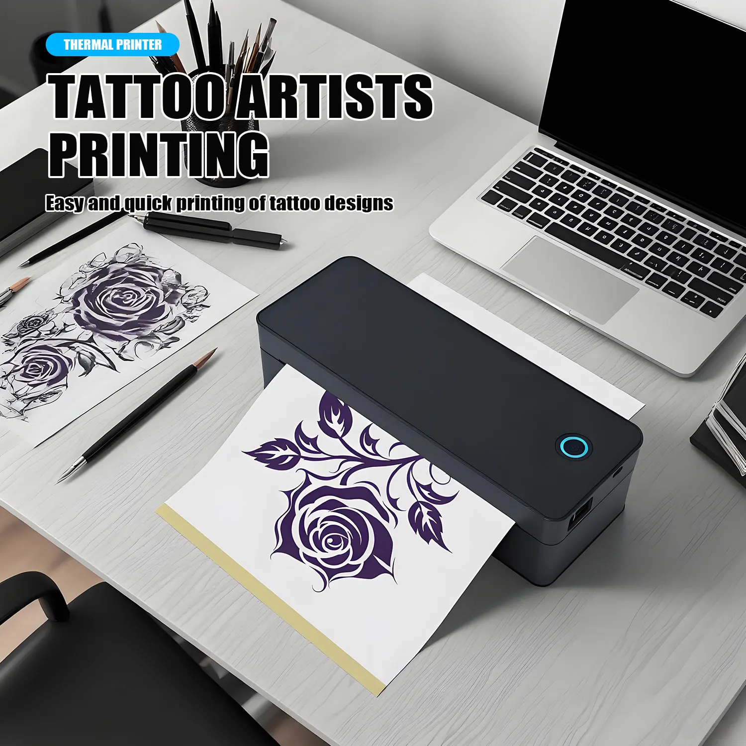 

Portable A4 Thermal Printer Bluetooth Photos PDF Document Printing Machine Folded Rolls Paper For Office Work Home School Travel