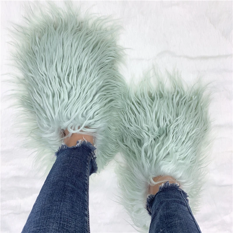 New Designer Long Hair Sheep Fur Slides For Popular Design