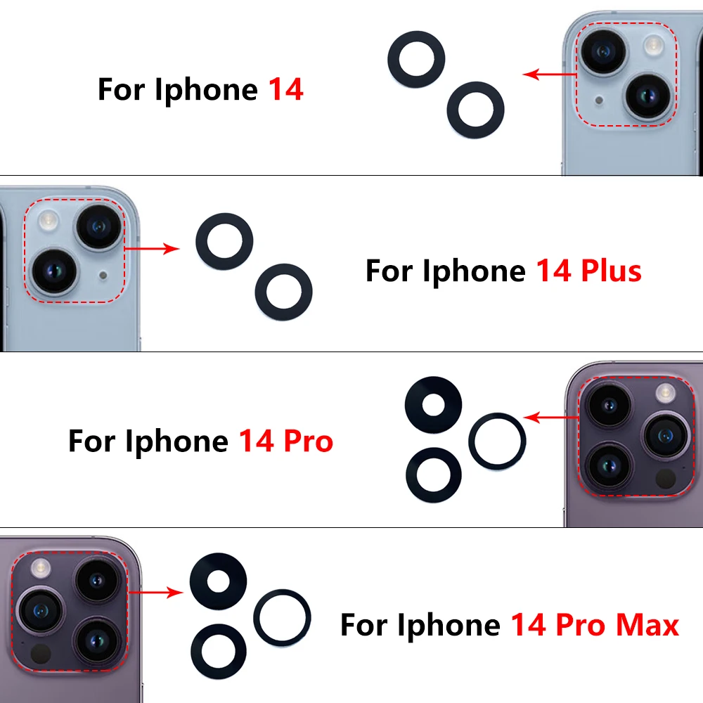 50Pcs，Rear Back Camera Glass Lens For IPhone 14 Pro Max / For IPhone 14 Plus  Camera Glass With Glue Adhesive Sticker