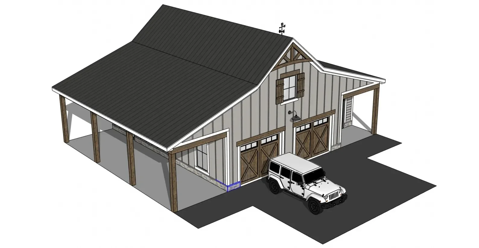 خطط مطبوعة لمرآب المزرعة الحديثة 2-Car | ورشة عمل وتصميم العلية | كتيب مخطط Aspen II (بدون مواد #4