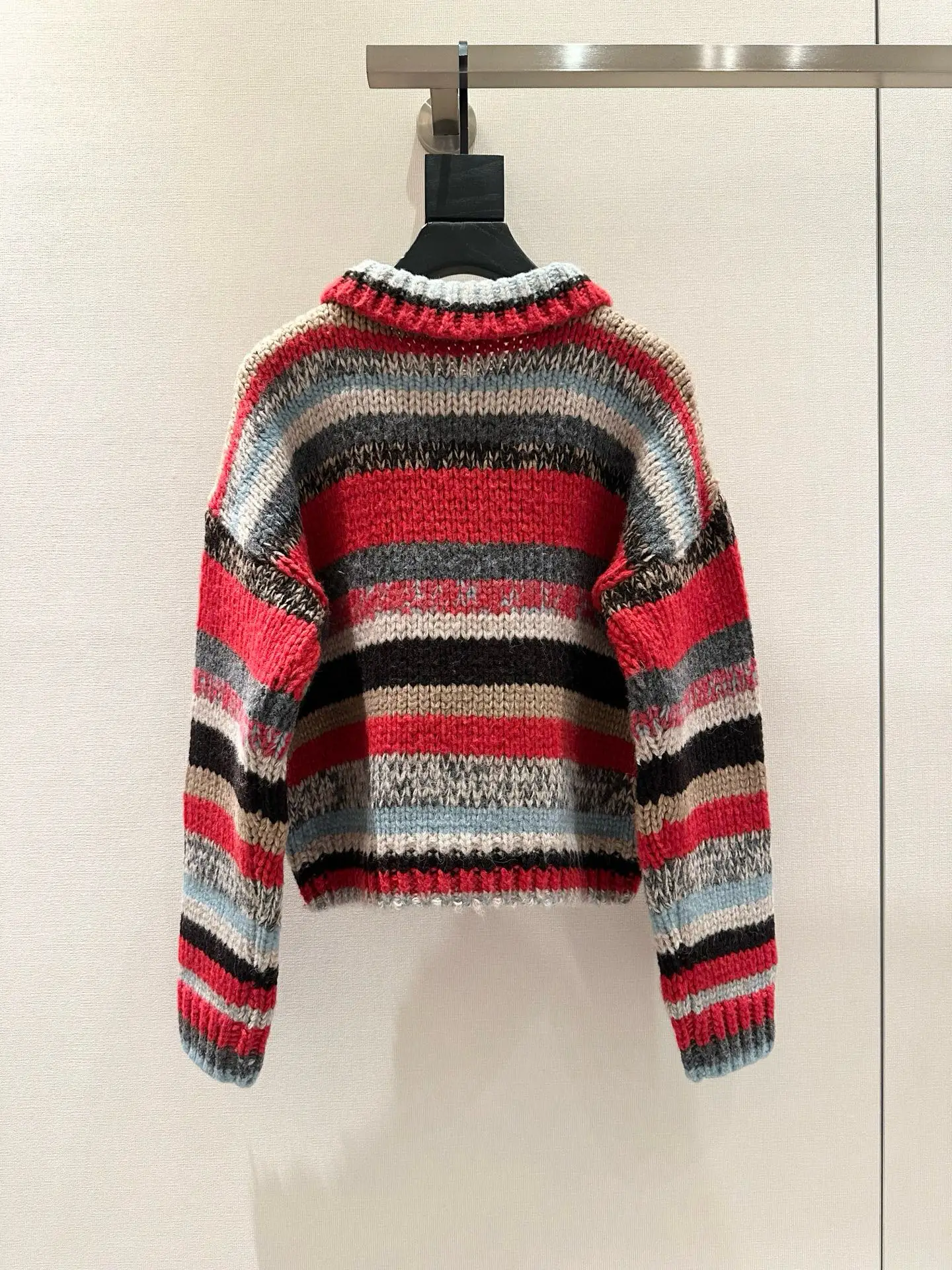 

2026 New Color-Contrasting Stripes Wool Knitted Lazy Softy Pullover Sweater Casual Style Top For Women