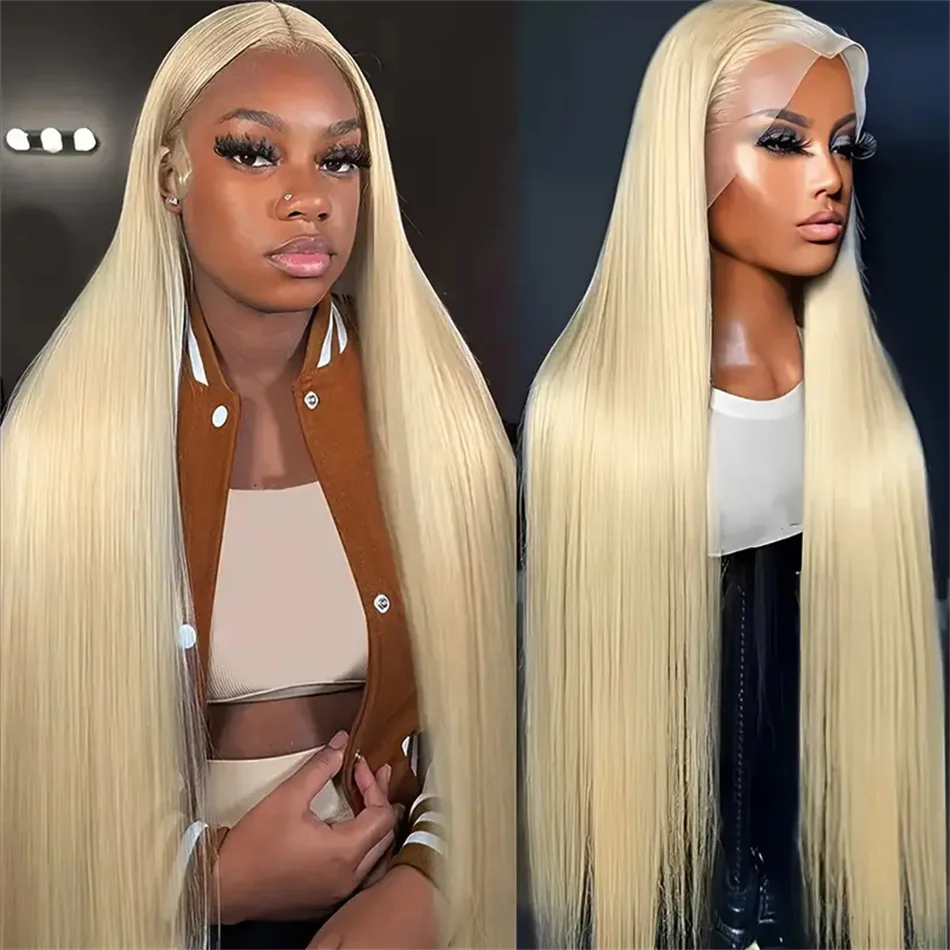 

38 inch 13x6 Straight Lace Front Human Hair 13x4 HD Frontal Wig Brazilian Remy 613 Blonde Lace Frontal Wigs