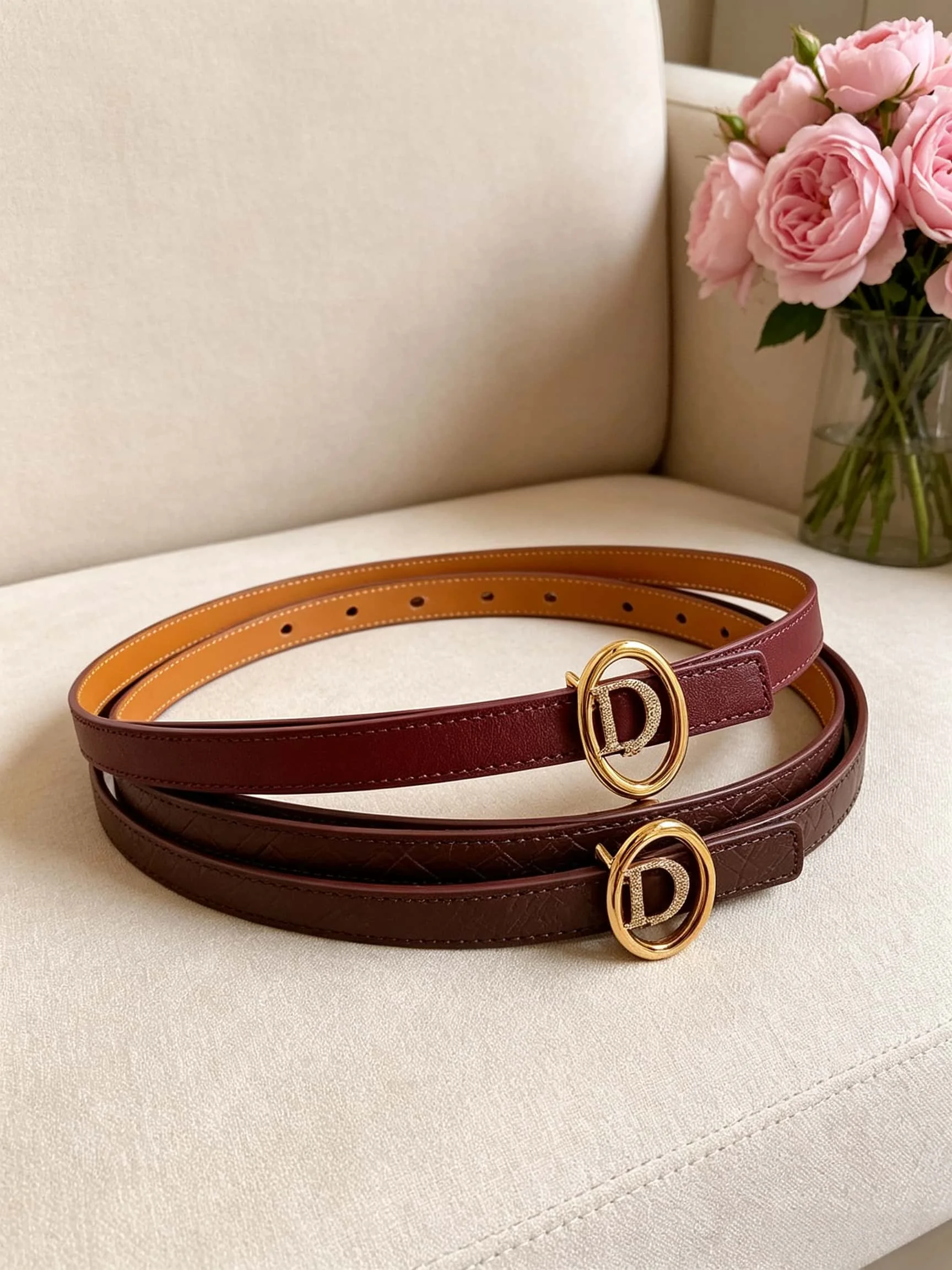 2026 Women Belt New Fashion Oval Rhinestone Metal Clasp Retro Simple Women Double-sided Belt Width 1.5CM