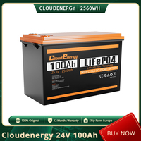 Cloudenergy CL24-100 24V 100Ah LiFePO4 Battery Pack, 2560Wh, 6000+ Cycles, 100A BMS, Support in Series/Parallel, Backup Power