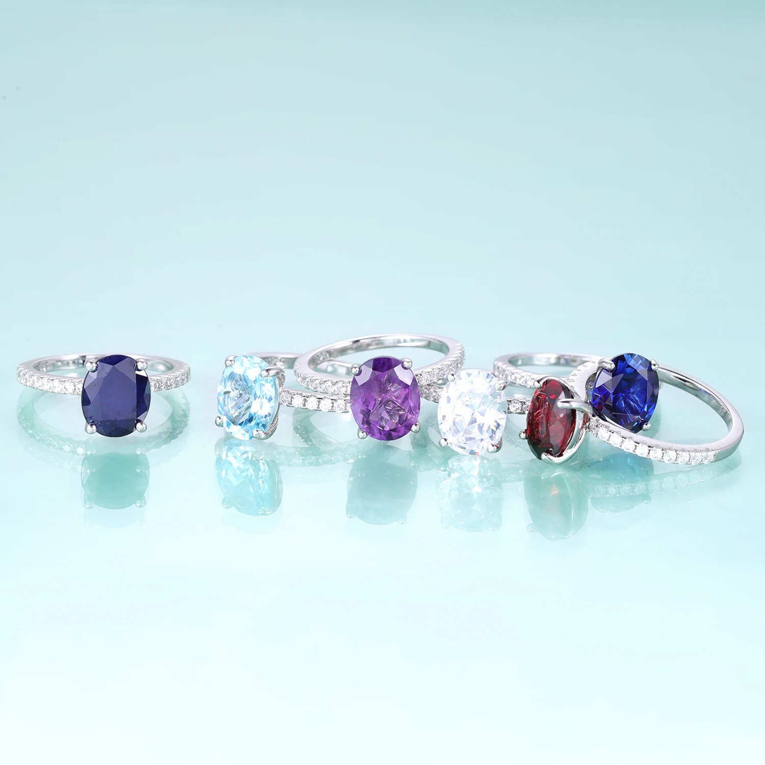 

GEM'S BALLET Oval Sapphire Topaz Garnet Four Prong Solitaire Engagement Rings 925 Sterling Silver Anniversary Promise Gift Ring