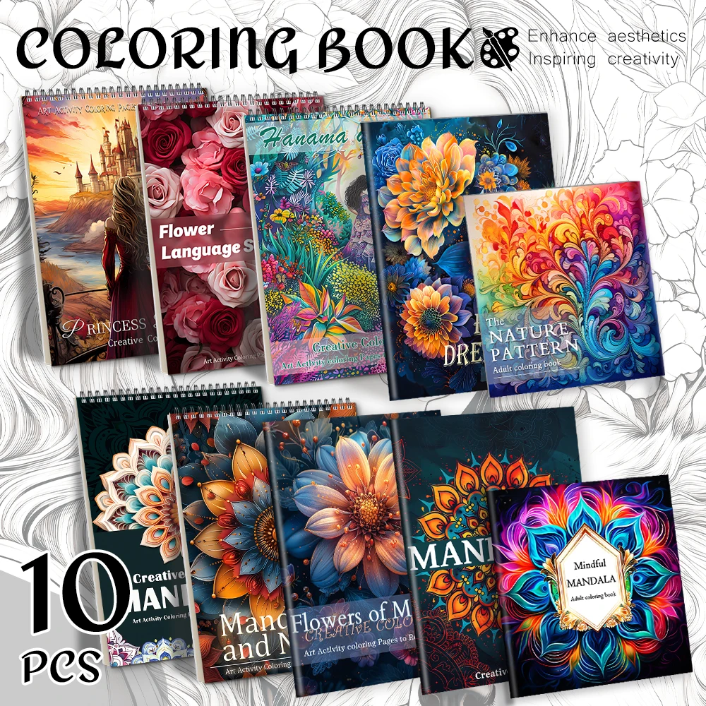

10pcs high quality coloring book set, with princess and mandela as the theme, is a good gift choice for friends.