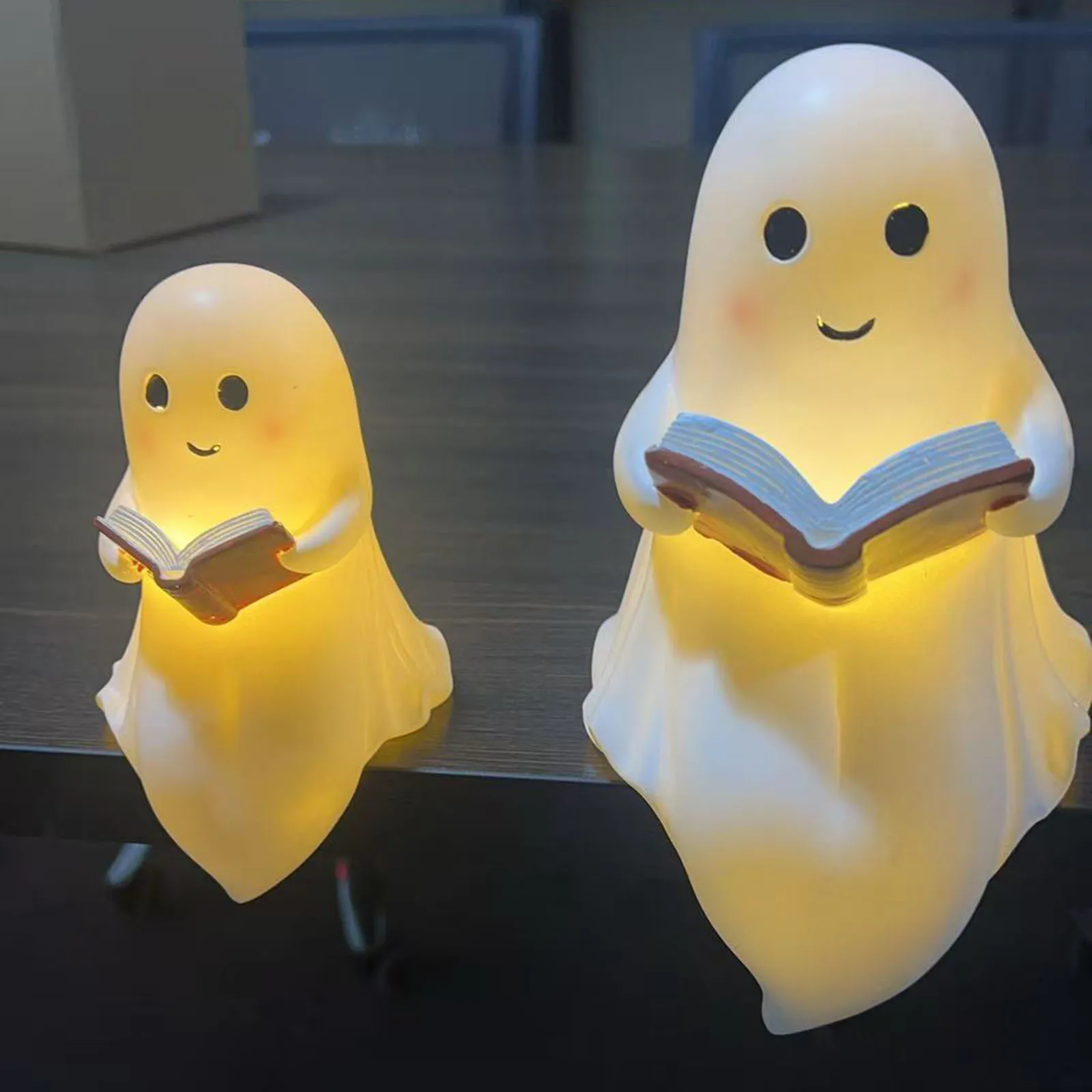 Ghost Reading Book Lamp Light Up Halloween Decoration Collections Funny Figure Novelty for Home Mantle Farmhouse Bedroom
