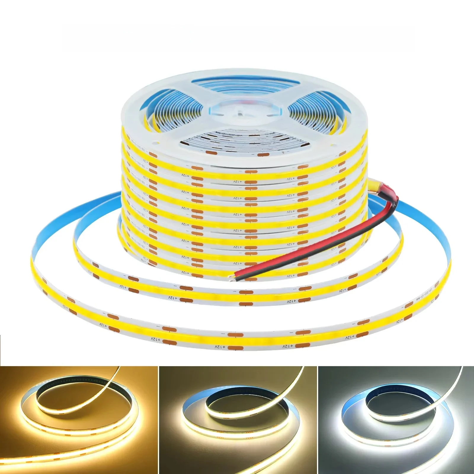 Bande COB FOB DC 12V 24V, 320 diodes/M, haute densité RA90 blanc 3000K 4000K 6000K IP21, corde Flexible, lumière LED