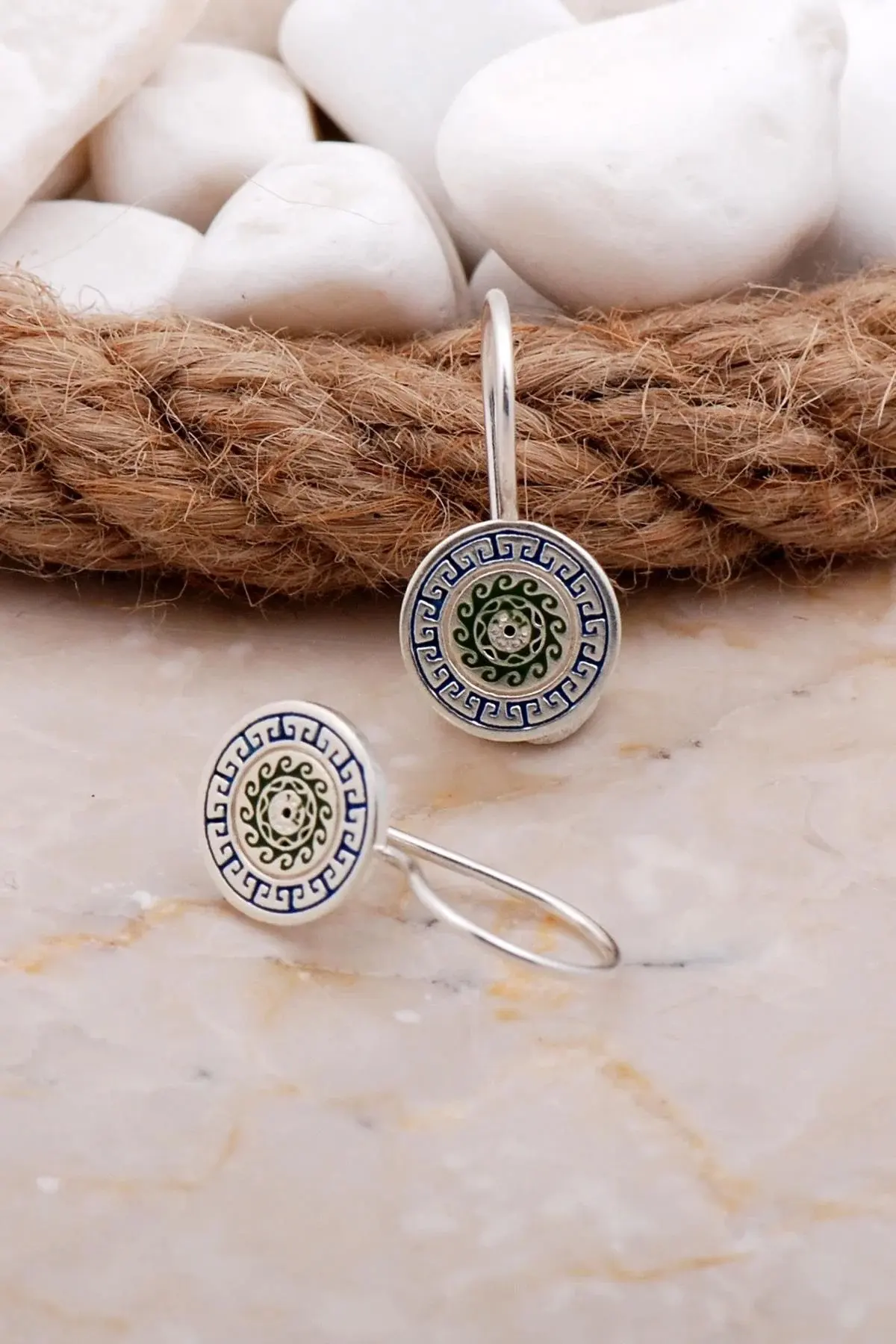 Handmade 925 Real Silver Antique Anatolian Motif Authentic Ethnic Enamel Dangle Drop Earrings Birthday Gift for Her Women