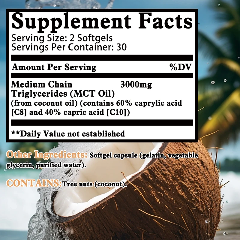 MCT Oil - Helps Reduce Excess Fat in The Abdomen, Arms and Thighs, Promotes Healthy Digestive System - 60 Capsules