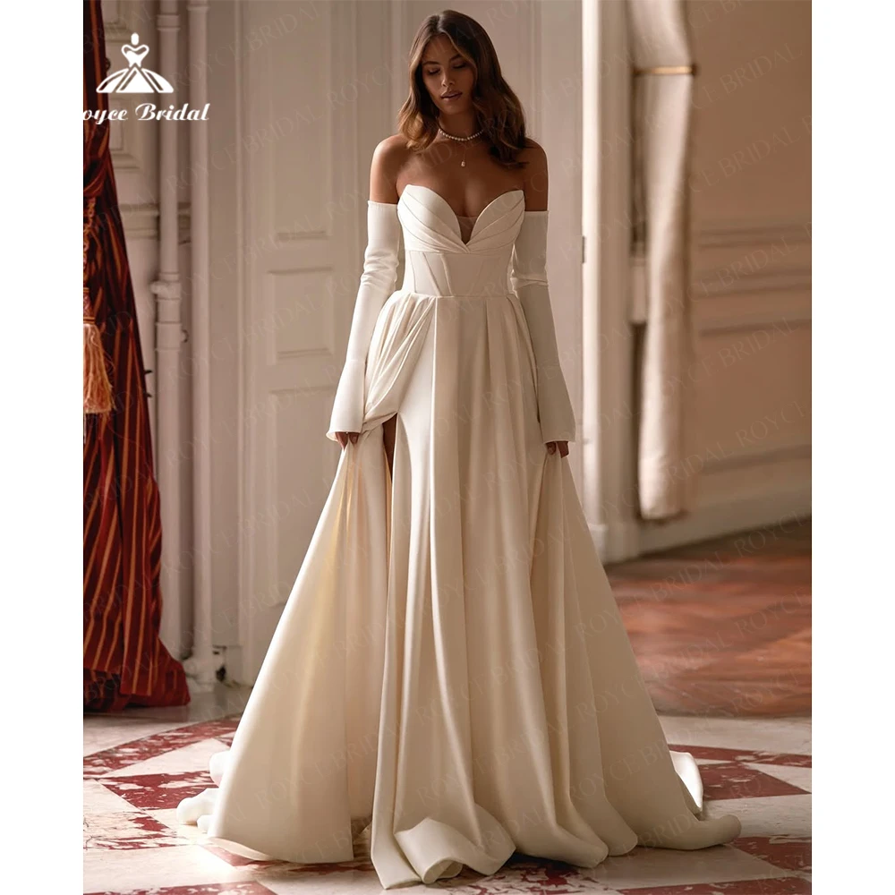 

Roycebridal элегантное атласное свадебное платье трапециевидной формы для женщин с вырезом в форме сердца и рюшами торжественное платье невесты по индивидуальному заказу, платье de novia