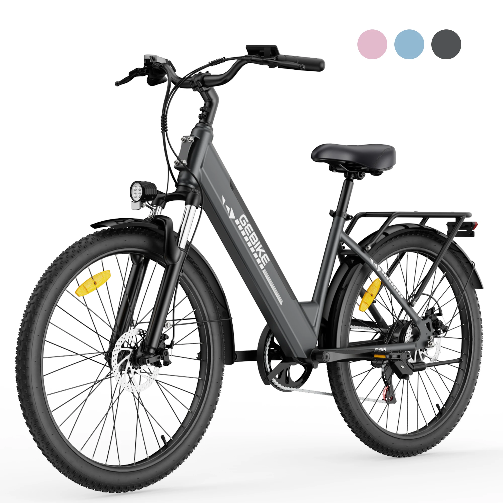 G03 E‑Bike für Erwachsene, 26‑Zoll, abnehmbarer 36V‑13Ah‑Akku, bis 90 km Reichweite, 250‑W‑Bürstenlosmotor, Shimano 7‑Gang, Vorderradfederung, Tiefeinsteiger‑E‑Bike für Pendeln & Einkäufe